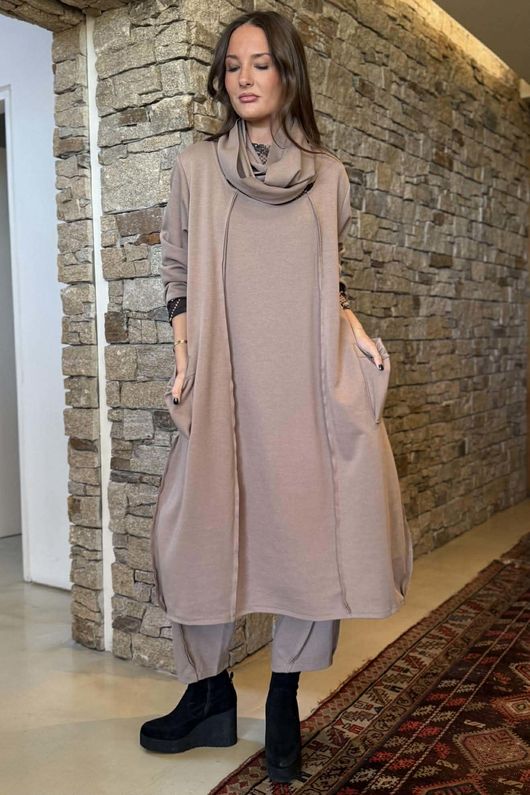 Sola Smart Tech Cowl Cocoon Dress Mocha